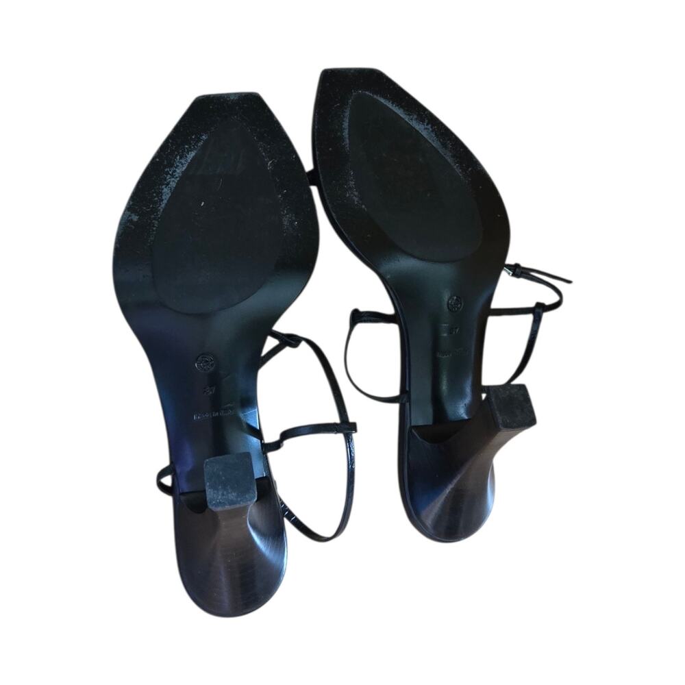 SOLD The Row Minimalist Quiet Luxury Black Leather T-Strap Strappy Sandals Heels - Picture 8 of 11